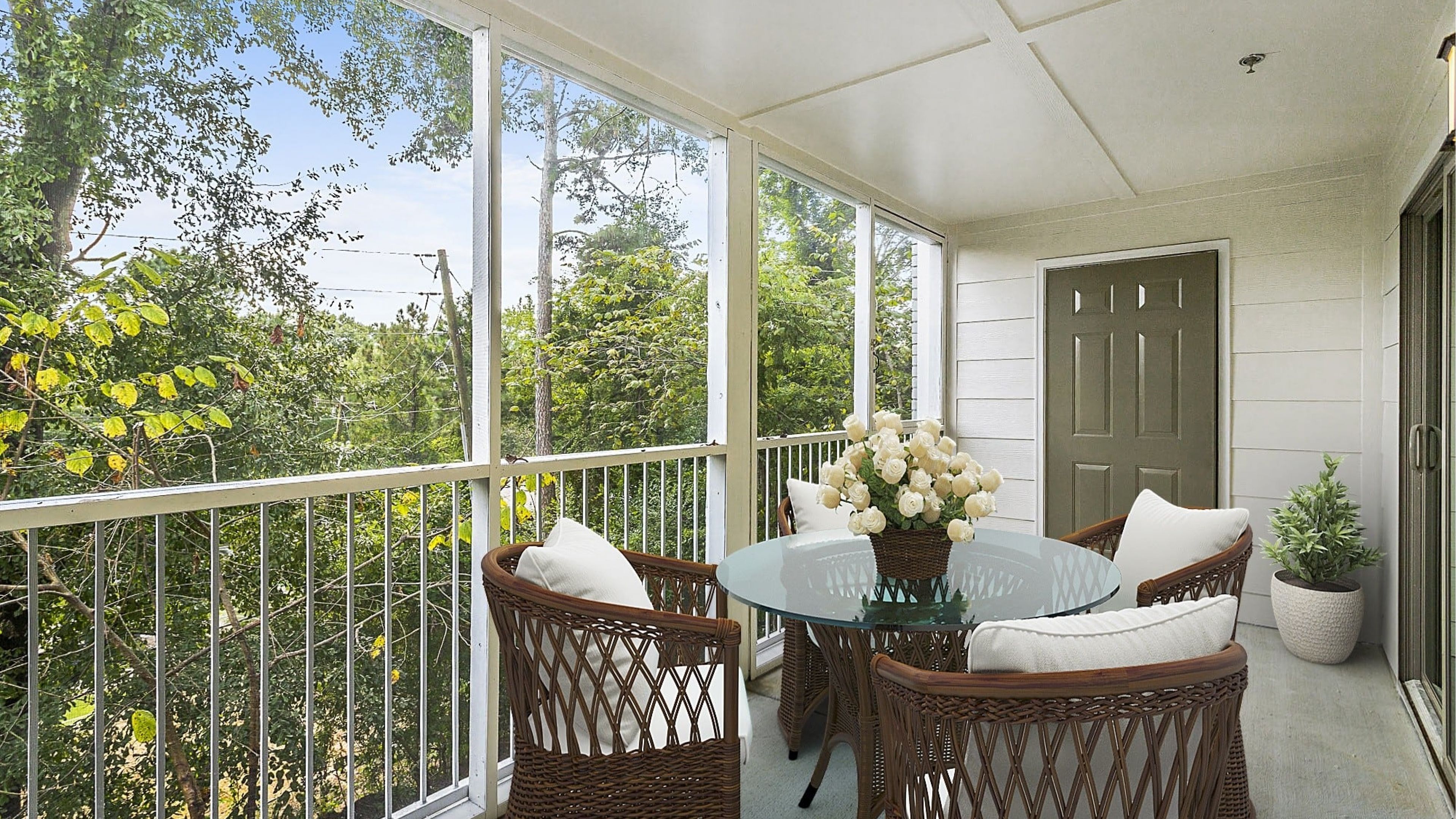 Hawthorne at Wisteria apartment balcony with nature views